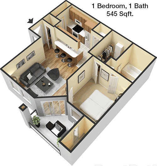 545 sq ft floorplan layout