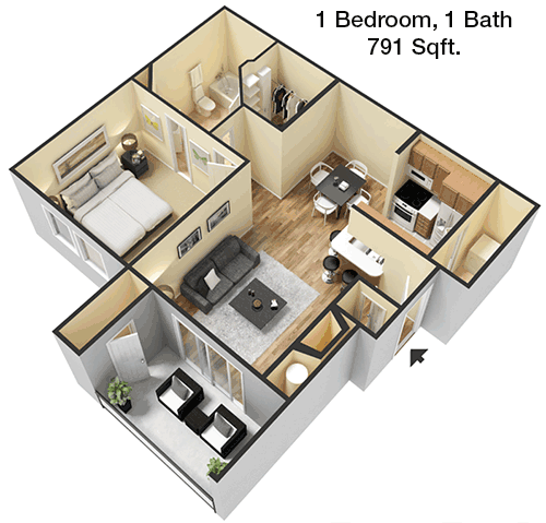 791 sq ft floorplan layout
