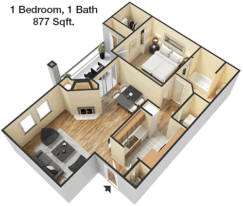 877 sq ft floorplan layout