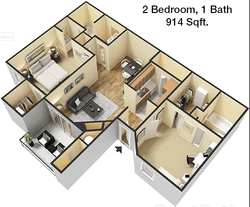 914 sq ft floorplan layout