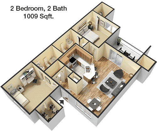 1,009 sq ft floorplan layout