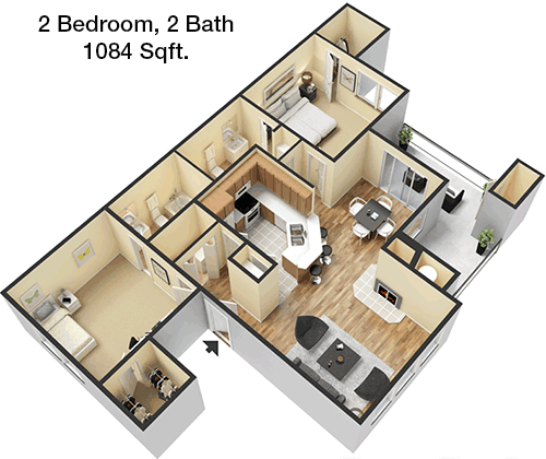 1,084 sq ft floorplan layout