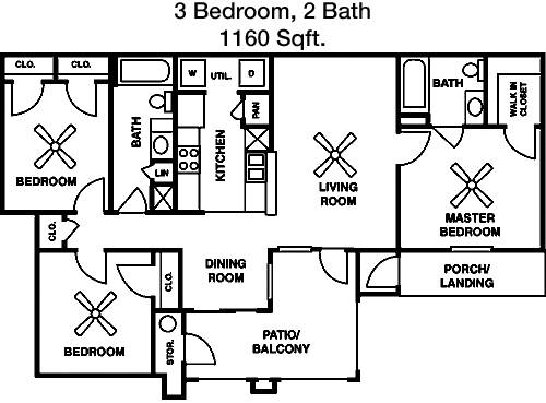 1,160 sq ft floorplan layout
