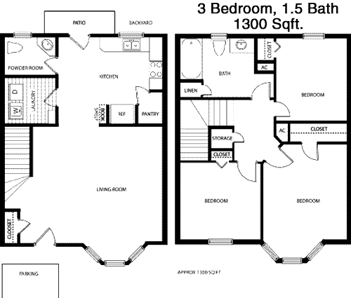 1,300 sq ft floorplan layout