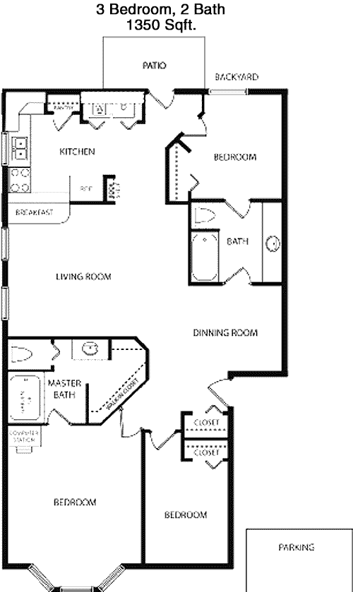 1,350 sq ft floorplan layout
