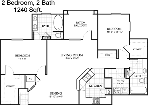 1,240 sq ft floorplan layout