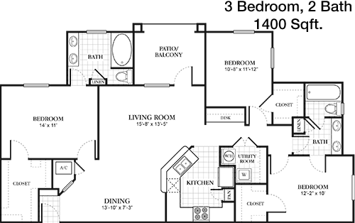 1,400 sq ft floorplan layout