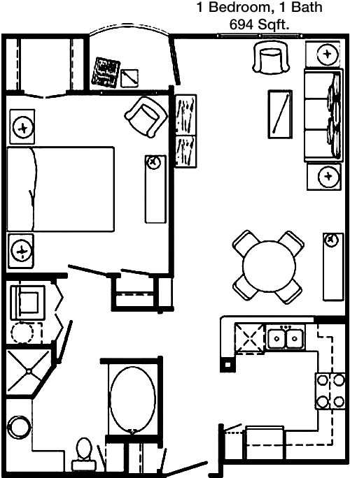 694 sq ft floorplan layout