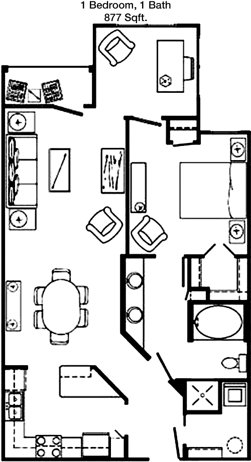 877 sq ft floorplan layout