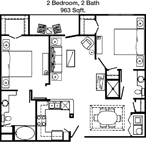 963 sq ft floorplan layout