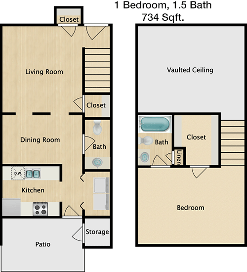 734 sq ft floorplan layout