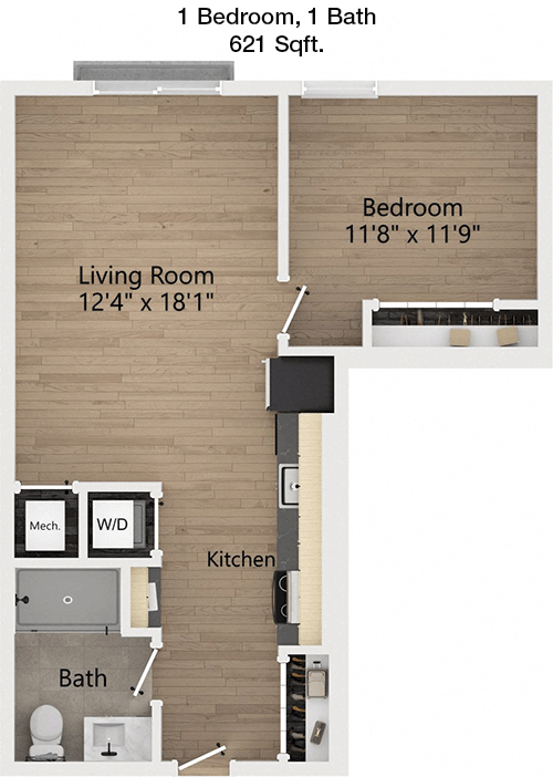 621 sq ft floorplan layout