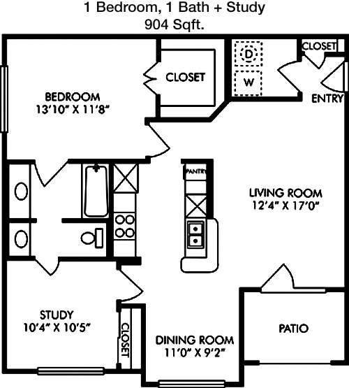 904 sq ft floorplan layout