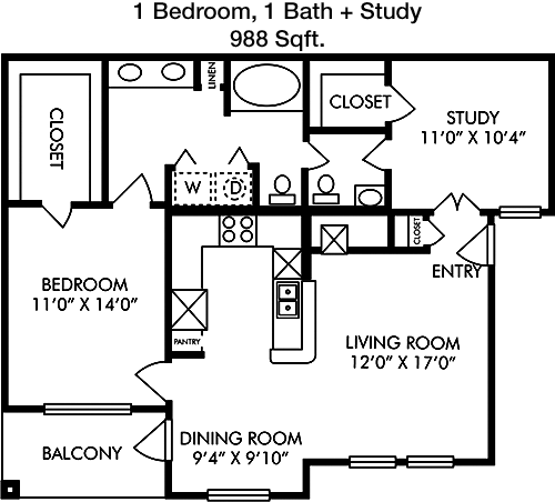 988 sq ft floorplan layout