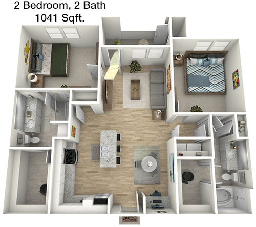 1,041 sq ft floorplan layout