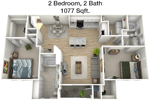 1,077 sq ft floorplan layout