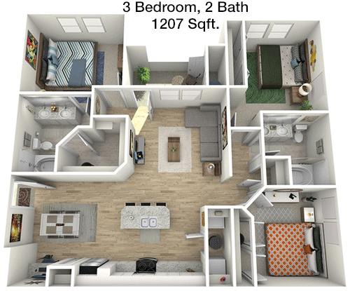 1,207 sq ft floorplan layout