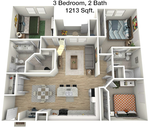 1,213 sq ft floorplan layout
