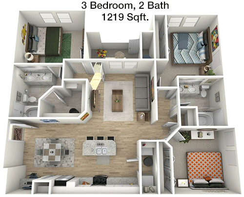1,219 sq ft floorplan layout