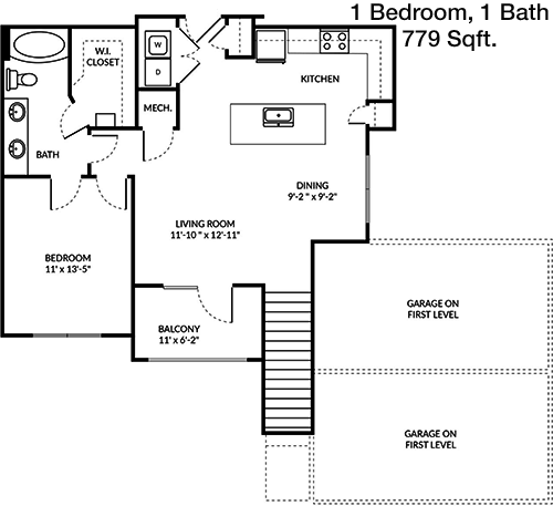 779 sq ft floorplan layout