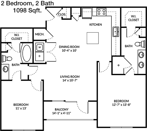 1,098 sq ft floorplan layout