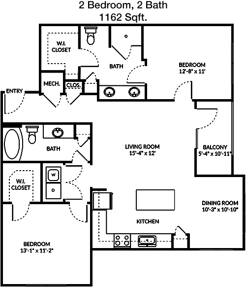 1,162 sq ft floorplan layout