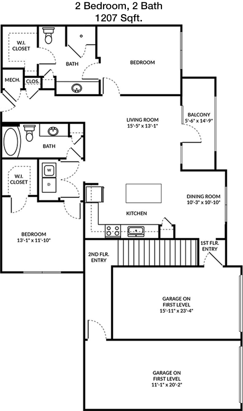 1,207 sq ft floorplan layout