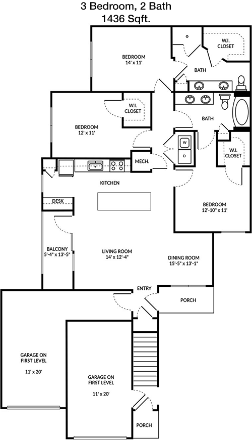 1,436 sq ft floorplan layout