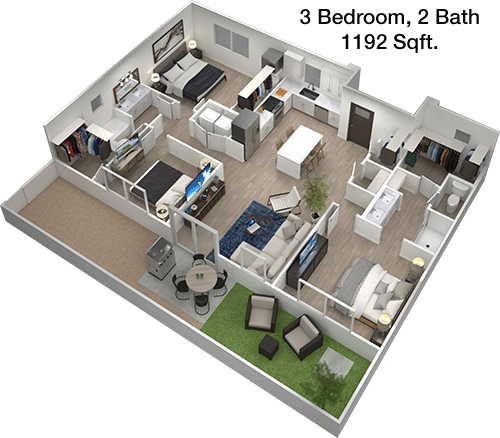 1,192 sq ft floorplan layout