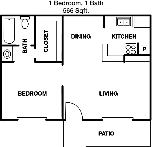 566 sq ft floorplan layout