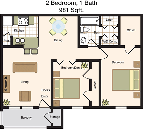 981 sq ft floorplan layout