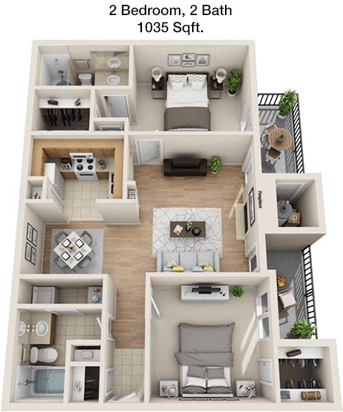 1,035 sq ft floorplan layout