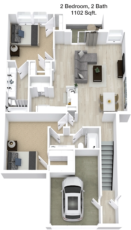 1,102 sq ft floorplan layout