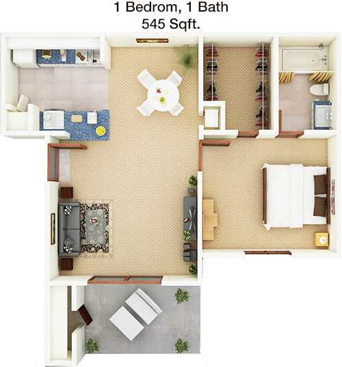 545 sq ft floorplan layout