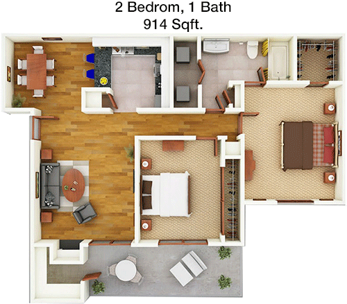 914 sq ft floorplan layout