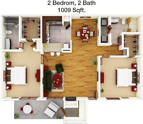 1,009 sq ft floorplan layout