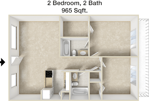 965 sq ft floorplan layout