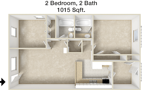 1,015 sq ft floorplan layout