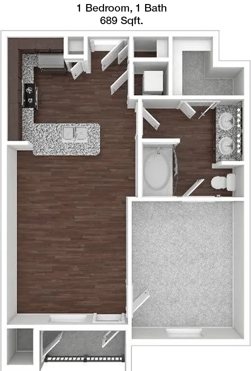 689 sq ft floorplan layout