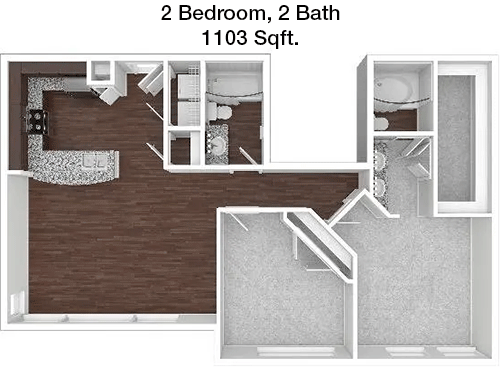 1,103 sq ft floorplan layout