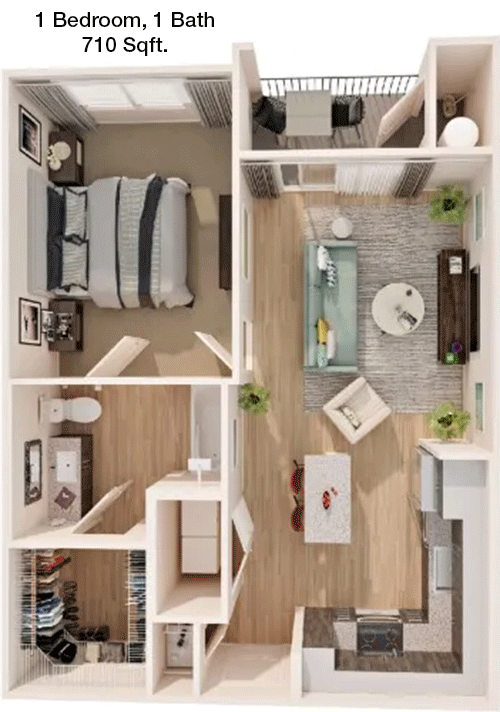 710 sq ft floorplan layout