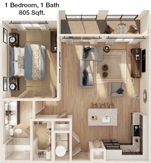805 sq ft floorplan layout