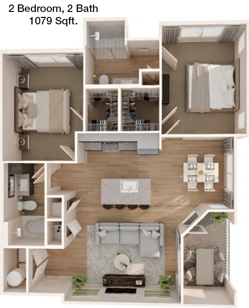 1,079 sq ft floorplan layout