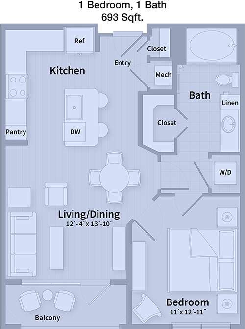 693 sq ft floorplan layout
