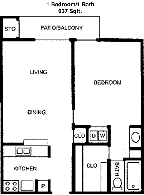 637 sq ft floorplan layout
