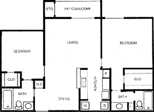 1,030 sq ft floorplan layout