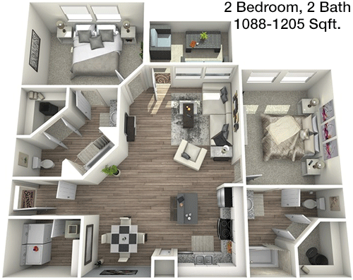 1,088 sq ft floorplan layout