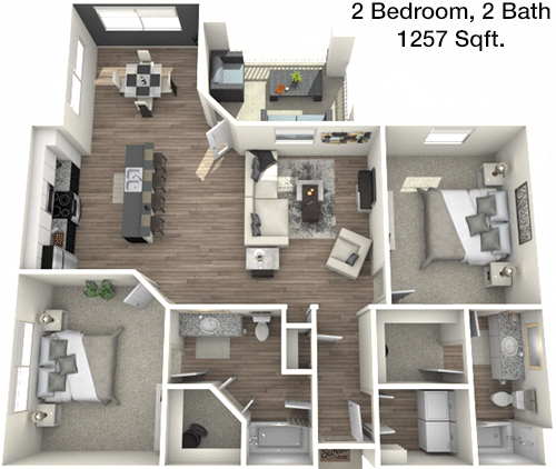 1,257 sq ft floorplan layout