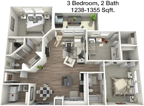 1,238 sq ft floorplan layout