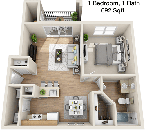 692 sq ft floorplan layout